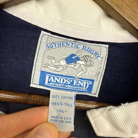 Vintage Lands End Rugby Shirt Men's XL Tall XLT Red White Blue USA Made Flag 90s - Picture 13 of 16